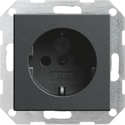 Розетка Gira System 55 Schuko с/з со шторками 16A 250V безвинтовой зажим антрацит 275528 Розетка Gira System 55 Schuko с/з со шторками 16A 250V безвинтовой зажим антрацит 275528