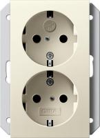 Розетка двойная Gira System 55 Schuko с/з со шторками 16A 250V безвинтовой зажим кремовый глянцевый 273101