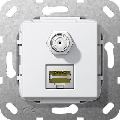 Розетка двойная MJ RJ45-SAT-F Gira System 55 6a кат чисто-белый глянцевый 569703 Розетка двойная MJ RJ45-SAT-F Gira System 55 6a кат чисто-белый глянцевый 569703
