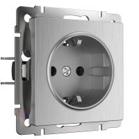 Розетка Werkel с заземлением серебряная рифленая WL09-SKG-01-IP20 4690389085079