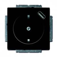 Розетка ABB Basic55 Schuko с/з 16A 250V со шторками USB безвинтовой зажим chateau-чeрный 2CKA002011A6195