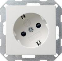 Розетка Gira System 55 Schuko с/з со шторками 16A 250V безвинтовой зажим чисто-белый шелковисто-матовый 041827