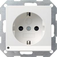 Розетка Gira System 55 Schuko с/з со шторками подсветкой 16A 250V безвинтовой зажим чисто-белый шелковисто-матовый 117027