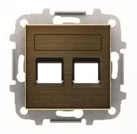 Накладка для 2-х суппортов/разъёмов типа 2017... и/или 2018..., со шторками и полем для надписи, серия SKY, цвет античная латунь