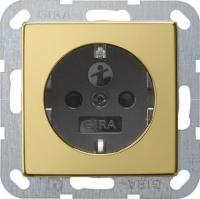 Розетка Gira System 55 Schuko с/з со шторками 16A 250V безвинтовой зажим латунь/черный 0453604