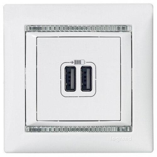Розетка USB двойная Legrand Valena 240V/5V 2400mA белая 770470 Розетка USB двойная Legrand Valena 240V/5V 2400mA белая 770470