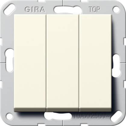 Выключатель трехклавишный Gira System 55 10A 250V британский стандарт кремовый глянцевый 283001 Выключатель трехклавишный Gira System 55 10A 250V британский стандарт кремовый глянцевый 283001