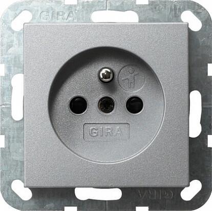 Розетка Gira System 55 с/з со шторками 16A 250V безвинтовой зажим алюминий 048526 Розетка Gira System 55 с/з со шторками 16A 250V безвинтовой зажим алюминий 048526