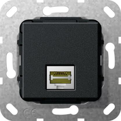 Розетка компьютерная MJ RJ45 Gira System 55 6a кат черный матовый 569510 Розетка компьютерная MJ RJ45 Gira System 55 6a кат черный матовый 569510