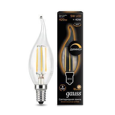 Лампа светодиодная диммируемая Gauss филаментная E14 5W 2700К прозрачная 104801105-D Лампа светодиодная диммируемая Gauss филаментная E14 5W 2700К прозрачная 104801105-D