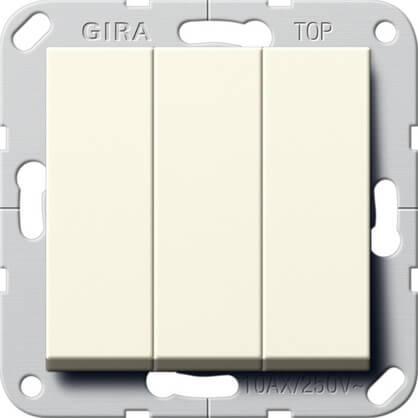 Выключатель трехклавишный Gira System 55 10A 250V кремовый глянцевый 284401 Выключатель трехклавишный Gira System 55 10A 250V кремовый глянцевый 284401