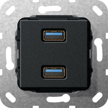 Розетка двойная USB 3.0 A Gira System 55 черный матовый 568410 Розетка двойная USB 3.0 A Gira System 55 черный матовый 568410