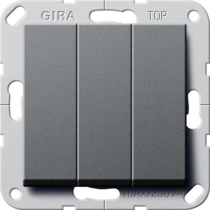 Выключатель трехклавишный Gira System 55 10A 250V британский стандарт антрацит 283028 Выключатель трехклавишный Gira System 55 10A 250V британский стандарт антрацит 283028