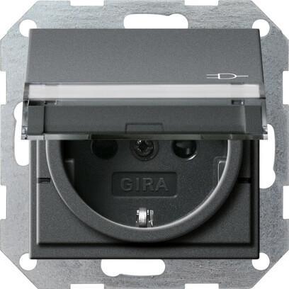 Розетка Gira System 55 Schuko с/з со шторками крышкой 16A 250V безвинтовой зажим антрацит 276228 Розетка Gira System 55 Schuko с/з со шторками крышкой 16A 250V безвинтовой зажим антрацит 276228