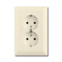 Розетка двойная ABB Basic55 Schuko с/з 16A 250V со шторками безвинтовой зажим слоновая кость 2CKA002021A0379
