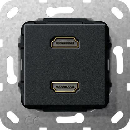 Розетка двойная HDMI Gira System 55 черный матовый 567210 Розетка двойная HDMI Gira System 55 черный матовый 567210