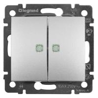 Переключатель двухклавишный Legrand Valena 10A 250V с подсветкой алюминий 770128