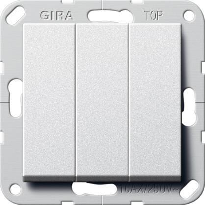 Выключатель трехклавишный Gira System 55 10A 250V британский стандарт алюминий 283026 Выключатель трехклавишный Gira System 55 10A 250V британский стандарт алюминий 283026