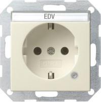 Розетка Gira System 55 Schuko с/з с подсветкой 16A 250V безвинтовой зажим кремовый  глянцевый 045201