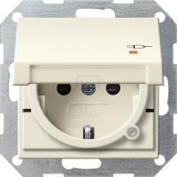 Розетка Gira System 55 Schuko с/з со шторками крышкой 16A 250V безвинтовой зажим кремовый глянцевый 276301