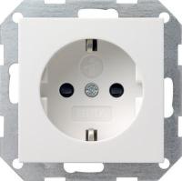 Розетка Gira System 55 Schuko с/з со шторками 16A 250V безвинтовой зажим чисто-белый шелковисто-матовый 045327