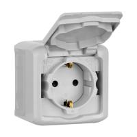 Розетка 2К+З Legrand Quteo 16A 250V с/з со шторками крышкой серая 782351