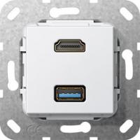 Розетка двойная HDMI-USB 3.0 A Gira System 55 чисто-белый глянцевый 567803