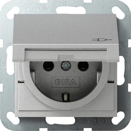 Розетка Gira System 55 Schuko с/з со шторками крышкой 16A 250V безвинтовой зажим алюминий 041426 Розетка Gira System 55 Schuko с/з со шторками крышкой 16A 250V безвинтовой зажим алюминий 041426