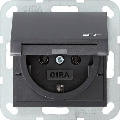 Розетка Gira System 55 Schuko с/з с крышкой 16A 250V безвинтовой зажим антрацит 045428 Розетка Gira System 55 Schuko с/з с крышкой 16A 250V безвинтовой зажим антрацит 045428