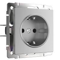 Розетка Werkel с заземлением и шторками серебряный WL06-SKGS-01-IP44 4690389053900