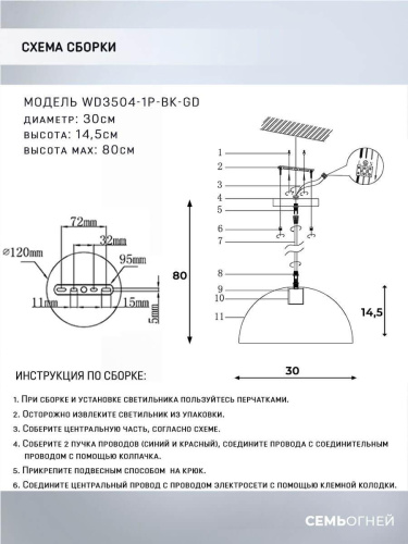 Подвесной светильник Seven Fires Shiolze WD3504/1P-BK-GD Подвесной светильник Seven Fires Shiolze WD3504/1P-BK-GD