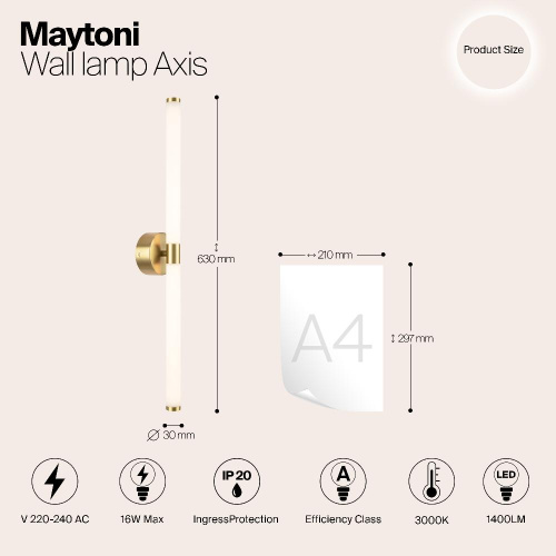 Подсветка для зеркал Maytoni Axis MOD106WL-L16G3K Подсветка для зеркал Maytoni Axis MOD106WL-L16G3K