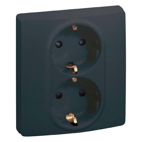 Розетка 2X2К+З Legrand Etika 16A 250V с/з винтовой зажим немецкий стандарт антрацит 672623 Розетка 2X2К+З Legrand Etika 16A 250V с/з винтовой зажим немецкий стандарт антрацит 672623