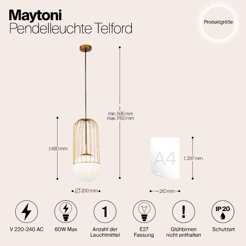Подвесной светильник Maytoni Telford P363PL-01G Подвесной светильник Maytoni Telford P363PL-01G