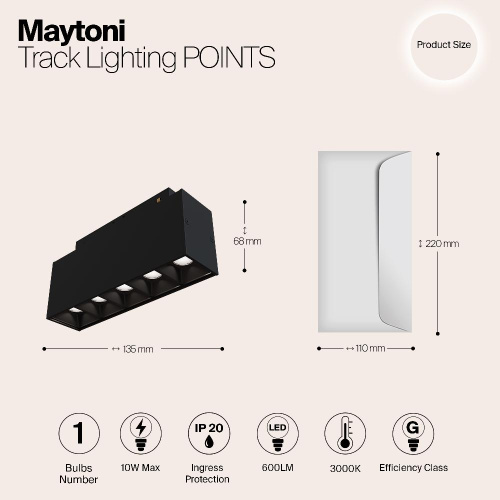 Трековый светодиодный светильник для магнитного шинопровода Maytoni Track lamps TR014-2-10W3K-B Трековый светодиодный светильник для магнитного шинопровода Maytoni Track lamps TR014-2-10W3K-B
