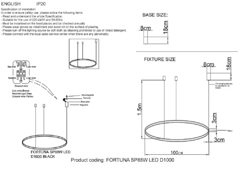 Подвесная люстра Crystal Lux FORTUNA SP88W LED D1000 BLACK Подвесная люстра Crystal Lux FORTUNA SP88W LED D1000 BLACK