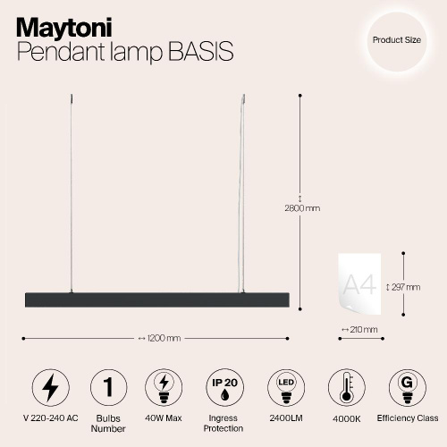 Подвесной светодиодный светильник Maytoni Vinder P051PL-L40B4K Подвесной светодиодный светильник Maytoni Vinder P051PL-L40B4K