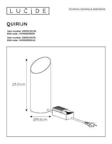 Настольная лампа Lucide Quirijn 09533/01/30 Настольная лампа Lucide Quirijn 09533/01/30