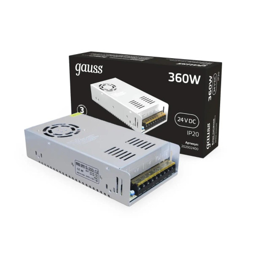 Блок питания Gauss 360W 24V IP20 202002400 Блок питания Gauss 360W 24V IP20 202002400
