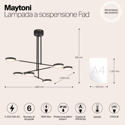 Подвесной светодиодный светильник Maytoni Fad MOD070PL-L38B3K Подвесной светодиодный светильник Maytoni Fad MOD070PL-L38B3K