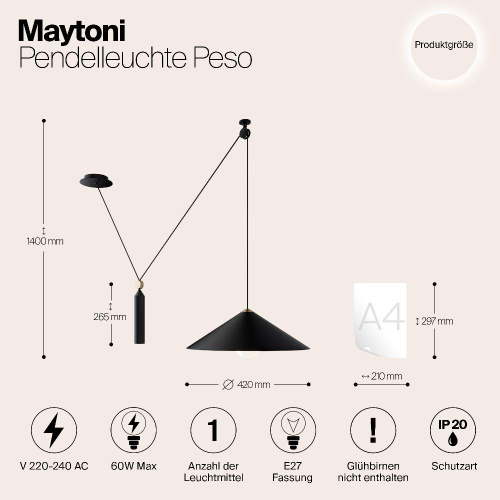 Подвесной светильник Maytoni Technical Peso P080PL-01B Подвесной светильник Maytoni Technical Peso P080PL-01B