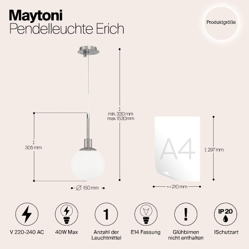 Подвесной светильник Maytoni Erich MOD221-PL-01-G Подвесной светильник Maytoni Erich MOD221-PL-01-G