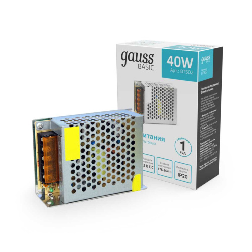 Блок питания Gauss 40W 12V IP20 BT502 Блок питания Gauss 40W 12V IP20 BT502