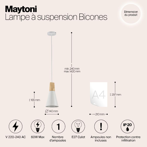 Подвесной светильник Maytoni Bicones P359-PL-140-W Подвесной светильник Maytoni Bicones P359-PL-140-W