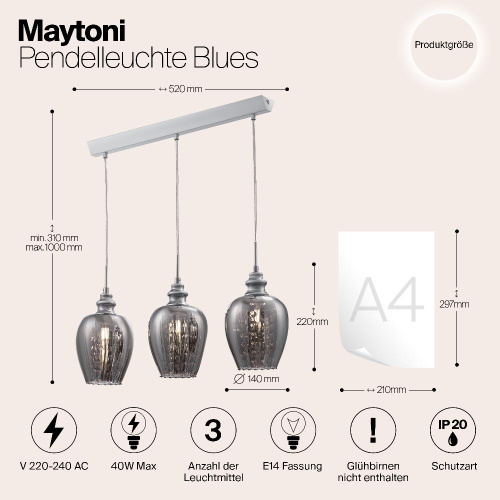 Подвесной светильник Maytoni Blues MOD033-PL-03-N Подвесной светильник Maytoni Blues MOD033-PL-03-N