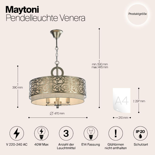 Подвесная люстра Maytoni Venera H260-03-N Подвесная люстра Maytoni Venera H260-03-N
