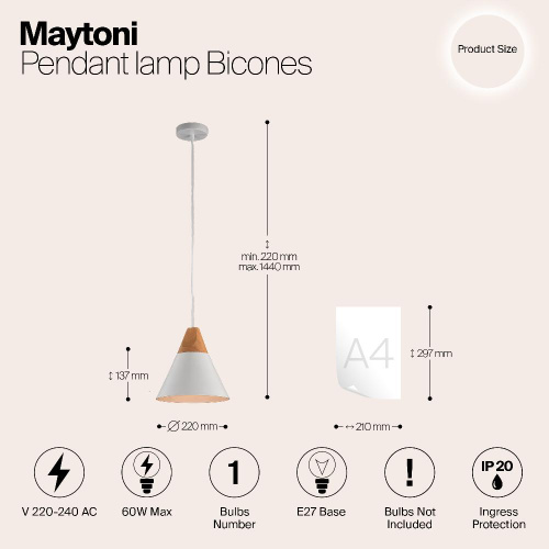 Подвесной светильник Maytoni Bicones P359-PL-01-W Подвесной светильник Maytoni Bicones P359-PL-01-W