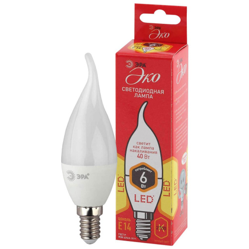 Лампа светодиодная ЭРА E14 6W 2700K матовая ECO LED BXS-6W-827-E14 Б0040881 Лампа светодиодная ЭРА E14 6W 2700K матовая ECO LED BXS-6W-827-E14 Б0040881