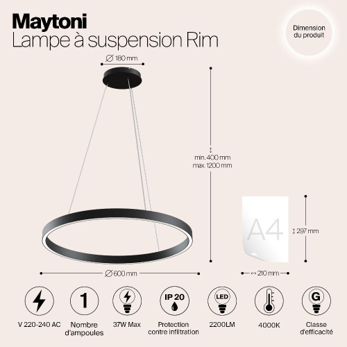 Подвесной светодиодный светильник Maytoni Rim MOD058PL-L32B4K Подвесной светодиодный светильник Maytoni Rim MOD058PL-L32B4K