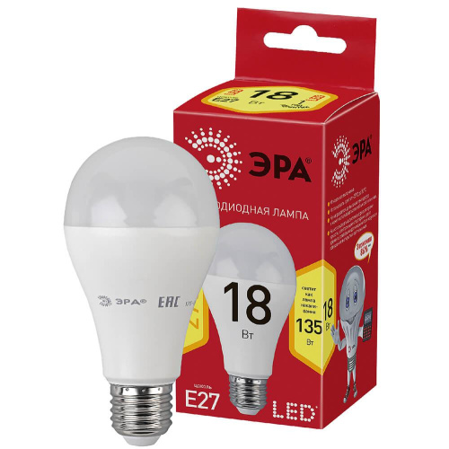 Лампа светодиодная ЭРА E27 18W 2700K матовая ECO LED A65-18W-827-E27 Б0031706 Лампа светодиодная ЭРА E27 18W 2700K матовая ECO LED A65-18W-827-E27 Б0031706